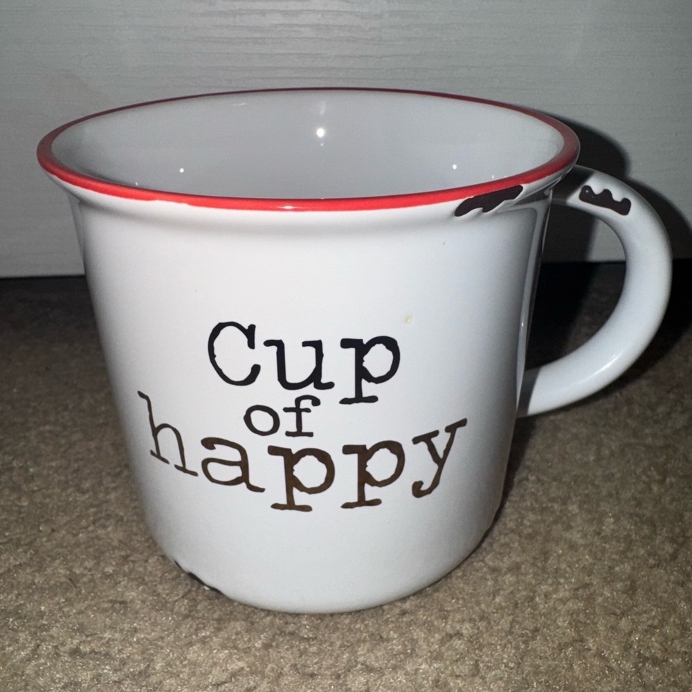 ❤️2 for 10❤️ Natural life Cup of Happy White coffee cup mug with Red Rim - Picture 3 of 6